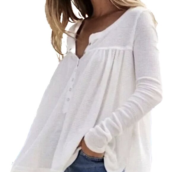 We The Free Tops - We the Free Kai Henley White Waffle Knit Babydoll Top Size M